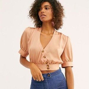 Free People Stay Bold Buttondown Top Sold Out Cropped V Neck XS NWOT